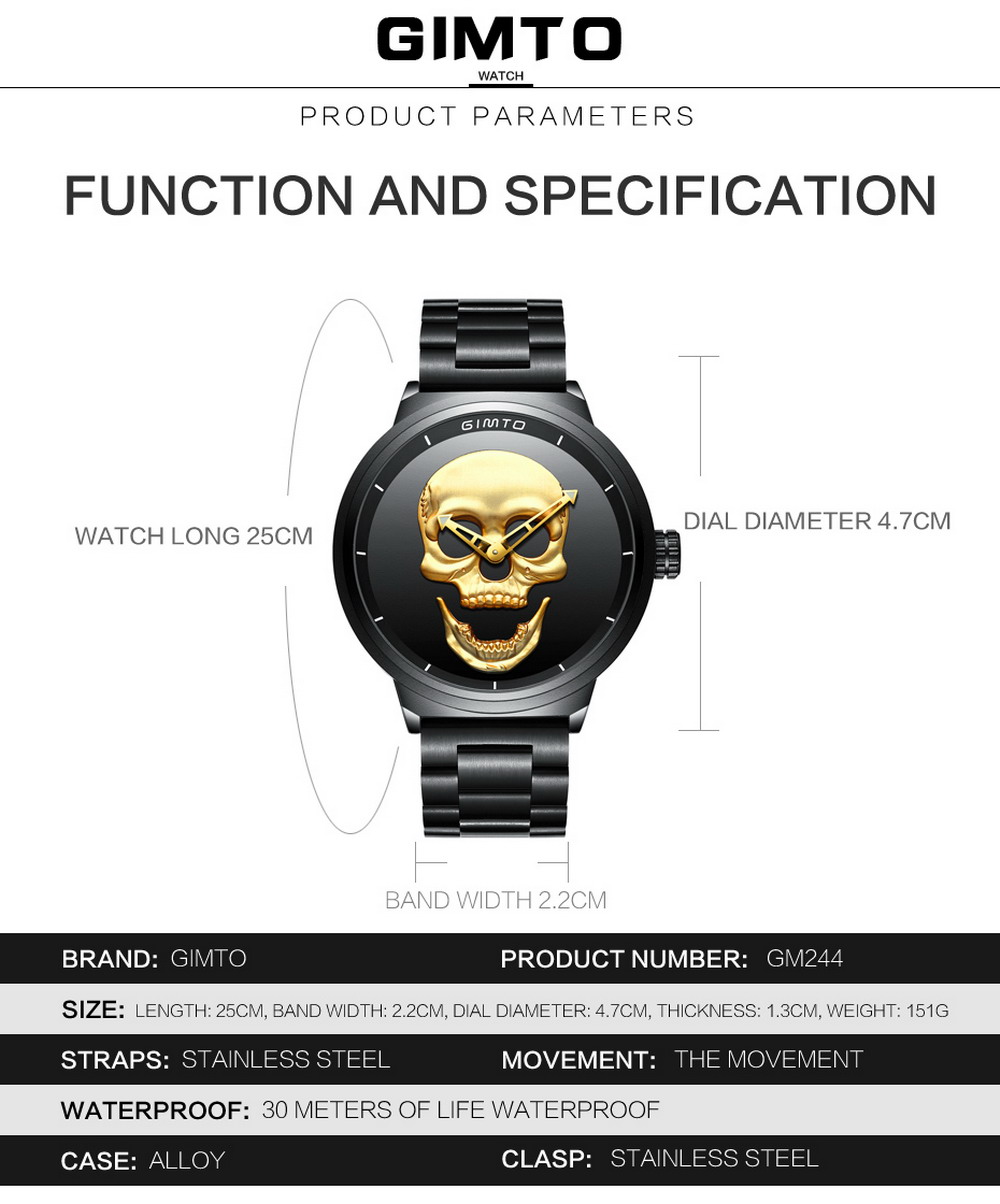 GIMTO Brand NEW Creative Men Watch Luxury Black Steel Quartz Clock Male Boy Military Wrist Watches