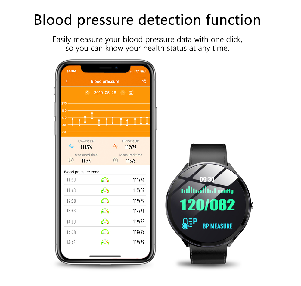 Kospet V12W  Heart Rate / Blood Oxygen Monitoring / Breathing Light / Tempered Glass Leather Smart Watch