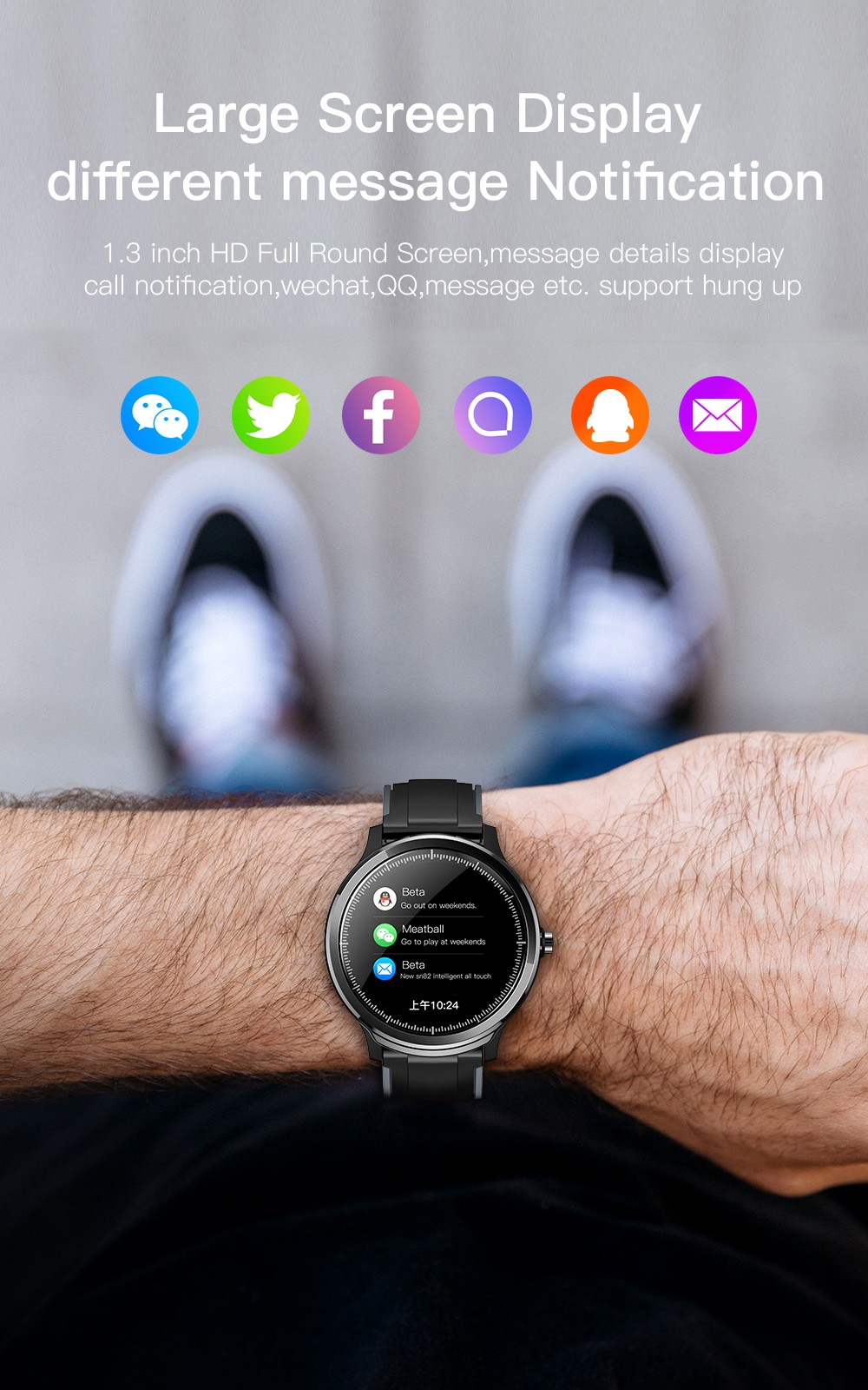Kospet Probe 1.3 inch Smart Sports Watch Fitness Tracker Health Monitor Bluetooth Smartwatch - Black Extra Green Strap