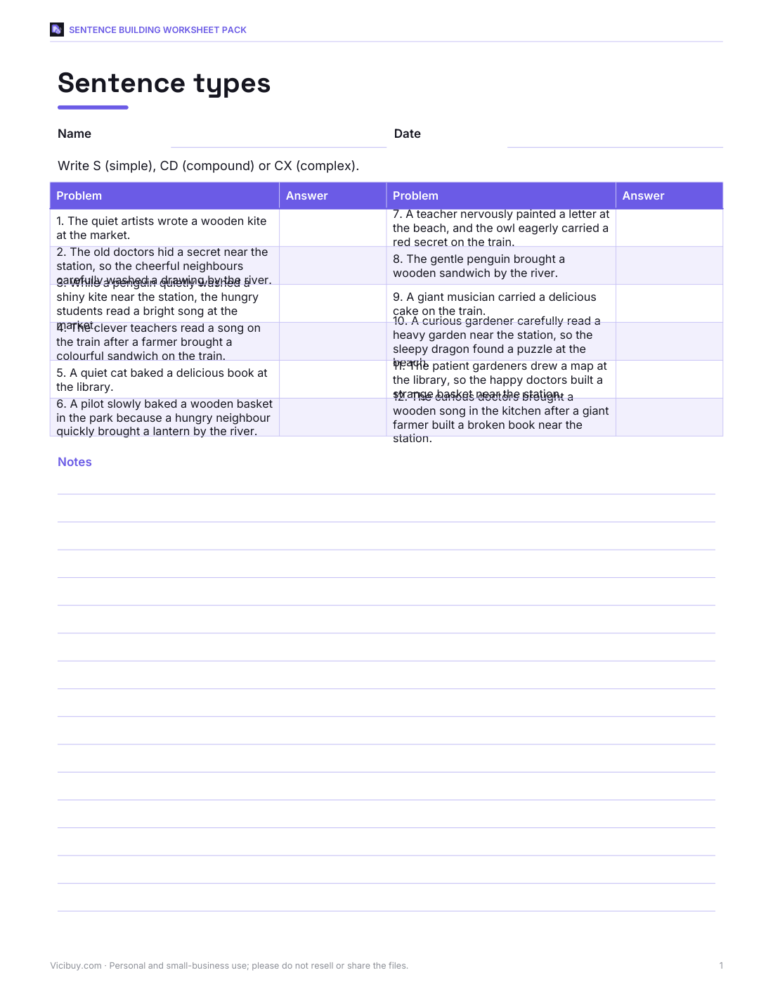 Preview of the first page of Sentence types (PDF/DOCX)
